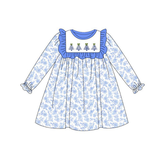 GLD0673 Blue Girls Toddler Long sleeve cute baby long sleeve kid Dresses