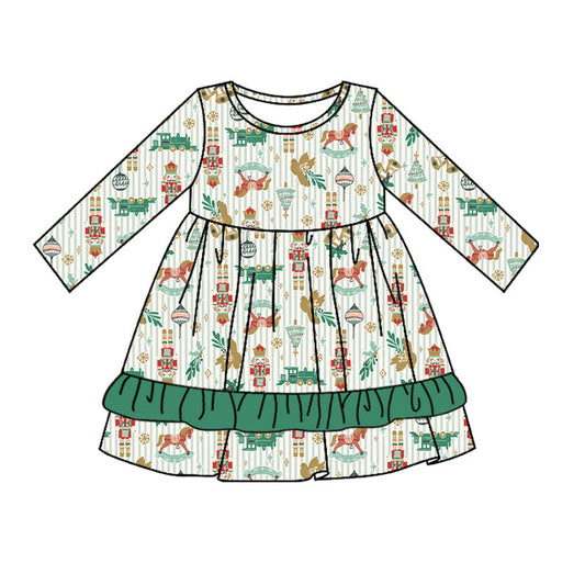 GLD0695 Green Girls Toddler Long sleeve cute baby long sleeve kid Dresses