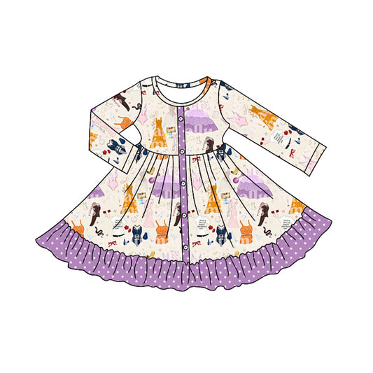 GLD0710 Purple Girls Toddler Long sleeve cute baby long sleeve kid Dresses