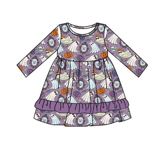 GLD0718 Purple Girls Toddler Long sleeve cute baby long sleeve kid Dresses