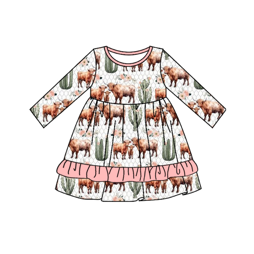 GLD0744 Cow Cute Girls Toddler Long sleeve cute baby long sleeve kid Dresses