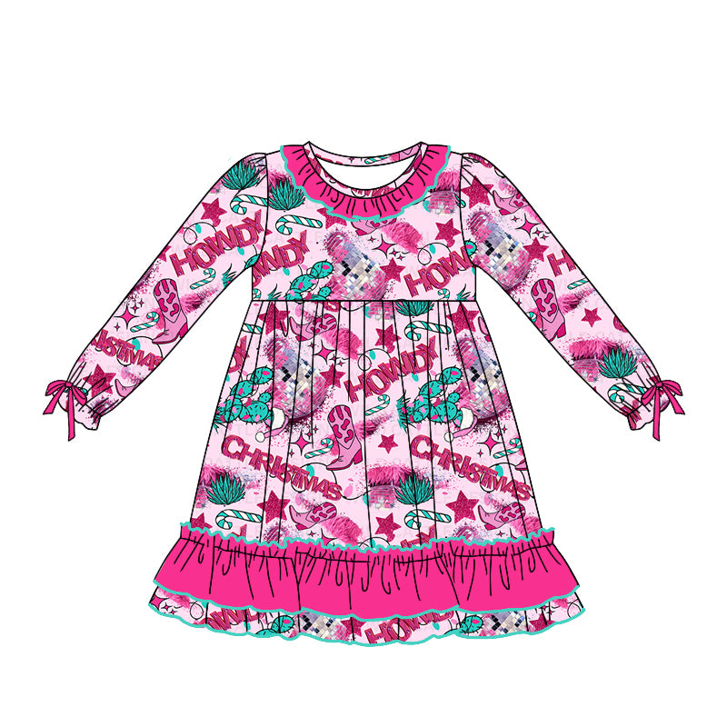 GLD0747 Dark Pink Cute Girls Toddler Long sleeve cute baby long sleeve kid Dresses