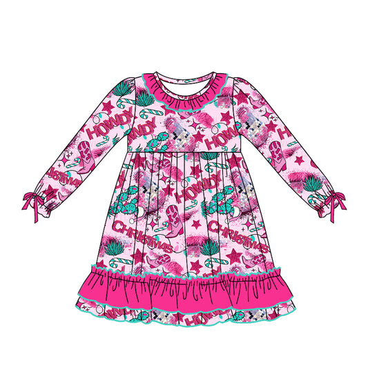 GLD0747 Dark Pink Cute Girls Toddler Long sleeve cute baby long sleeve kid Dresses