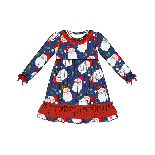 GLD0780 Blue Santa Girls Toddler Short sleeve cute baby long sleeve kid Dresses