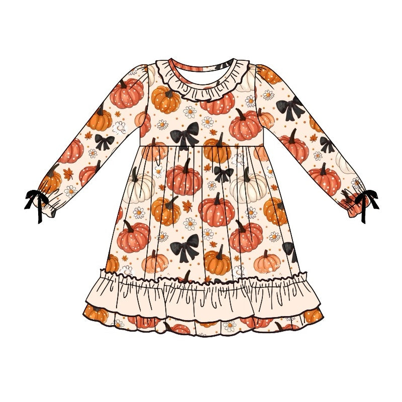 GLD0781 Pumpkin Girls Toddler Short sleeve cute baby long sleeve kid Dresses