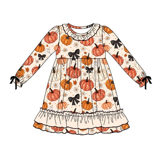 GLD0781 Pumpkin Girls Toddler Short sleeve cute baby long sleeve kid Dresses