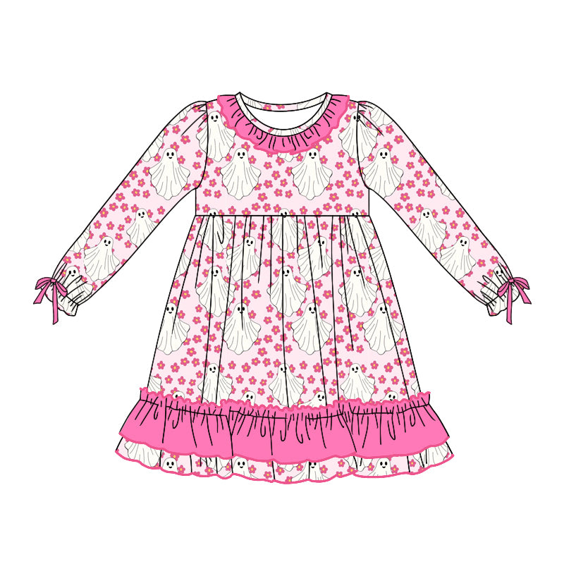 GLD0790 Pink  Girls Toddler Long sleeve cute baby long sleeve kid Dresses