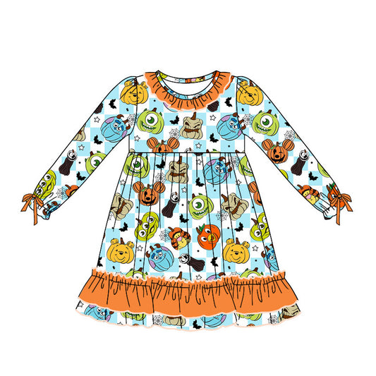 GLD0791 Orange Girls Toddler Long sleeve cute baby long sleeve kid Dresses