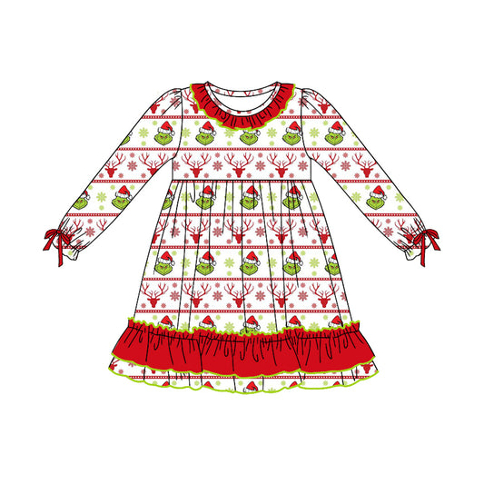 GLD0796 Red Christmas Girls Toddler Long sleeve cute baby long sleeve kid Dresses