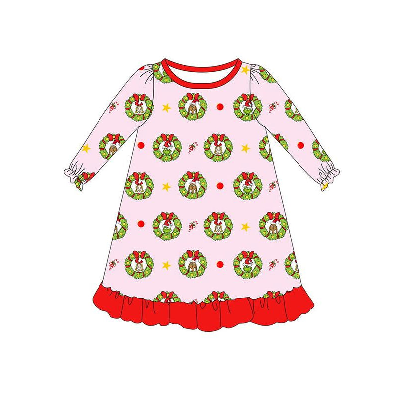 GLD0797 Pink Christmas Girls Toddler Long sleeve cute baby long sleeve kid Dresses