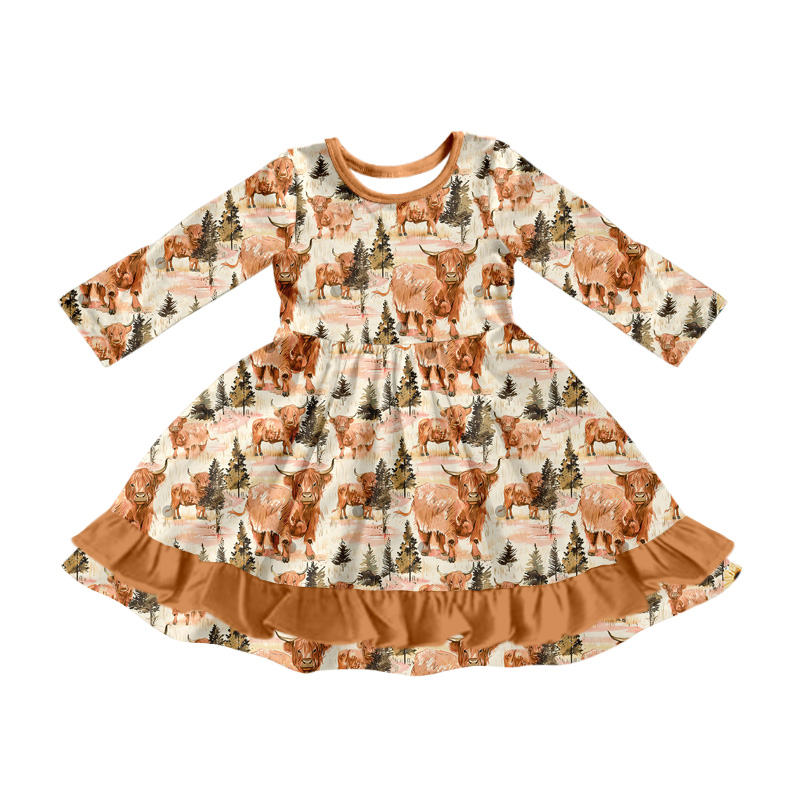 GLD0798 Cow Girls Toddler Long sleeve cute baby long sleeve kid Dresses