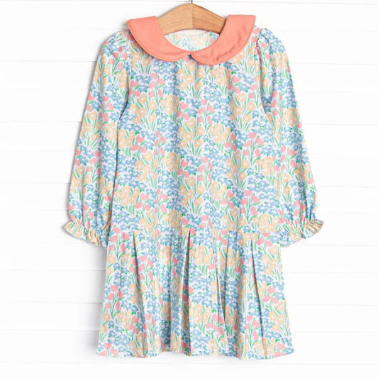 GLD0803 Floral Long Sleeve Cute Girl Fall Winter Design Short Sleeve Children Dresses