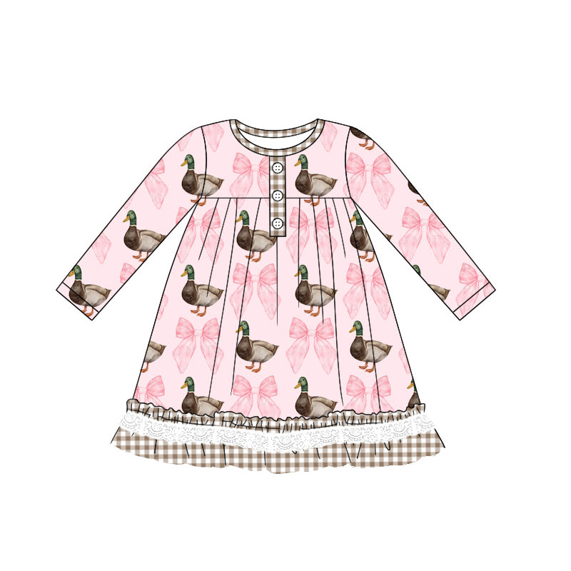 GLD0805 Pink Duck Long Sleeve Cute Girl Fall Winter Design Short Sleeve Children Dresses