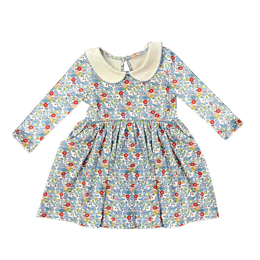 GLD0811 Floral Long Sleeve Cute Girl Fall Winter Design Short Sleeve Children Dresses