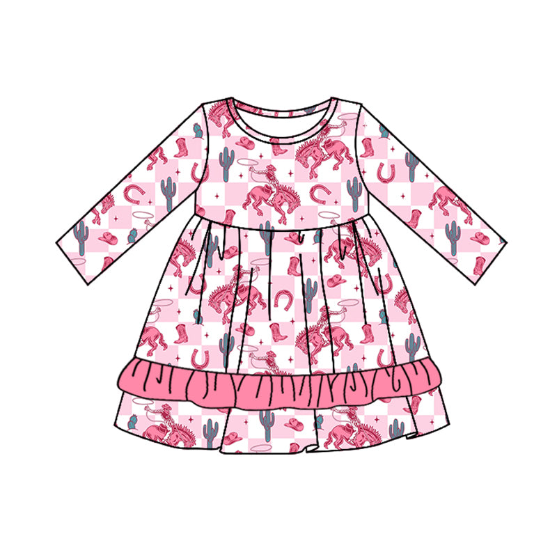 GLD0826 Pink Long Sleeve Cute Girl Fall Winter Design Short Sleeve Children Dresses