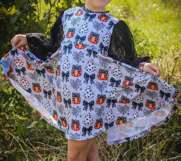 GLD0827 Pumpkin Long Sleeve Cute Girl Fall Winter Design Short Sleeve Children Dresses