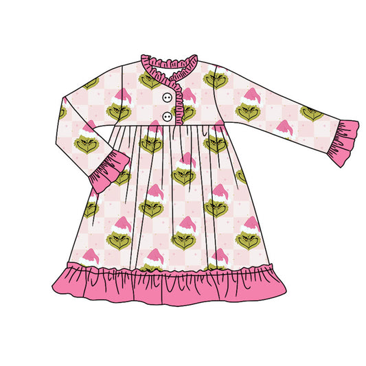 GLD0829 Pink Long Sleeve Cute Girl Fall Winter Design Short Sleeve Children Dresses