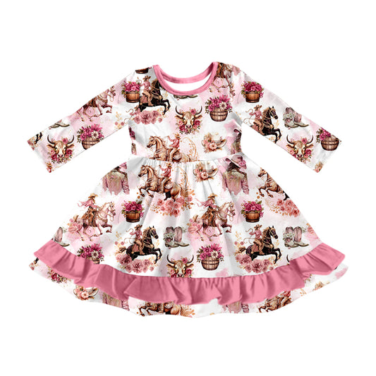 GLD0830 Horse Long Sleeve Cute Girl Fall Winter Design Short Sleeve Children Dresses