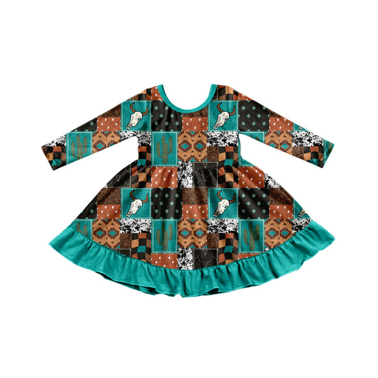 GLD0837 Cow Long Sleeve Cute Girl Fall Winter Design Short Sleeve Children Dresse