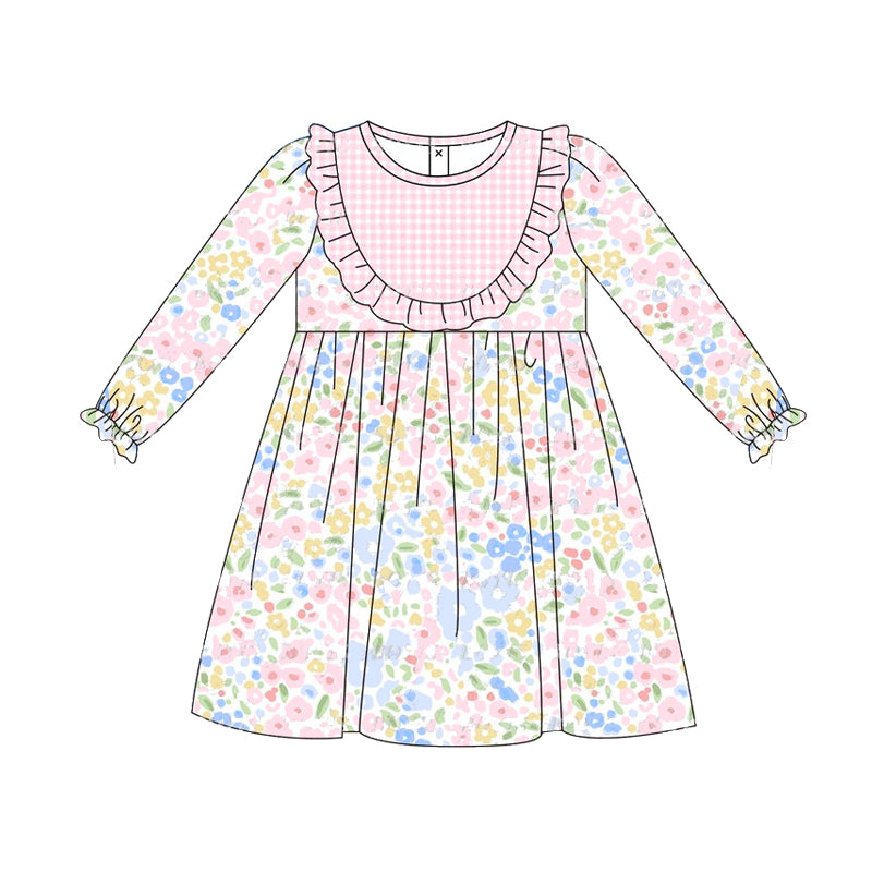 GLD0841 Floral Long Sleeve Cute Girl Fall Winter Design Short Sleeve Children Dresse