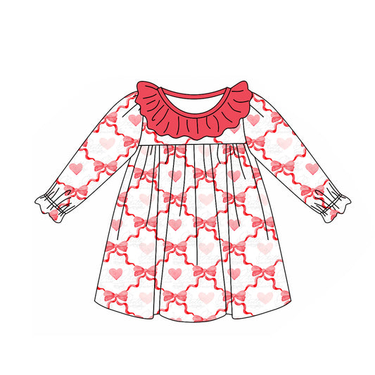 GLD0872  Red Love Long Sleeve Cute Girl Fall Winter Design Short Sleeve Children Dresse