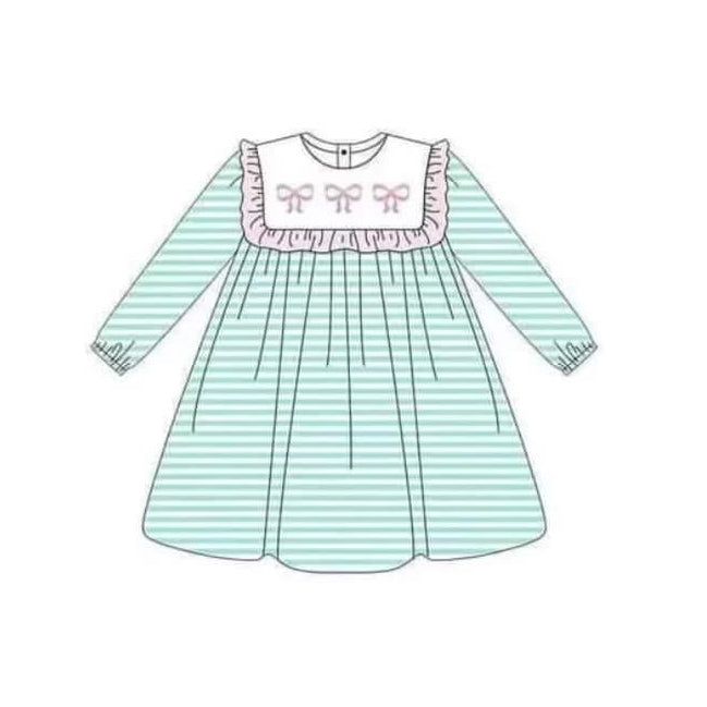 GLD0958 Pink Bow Love Long Sleeve Cute Girl Fall Winter Design Short Sleeve Children Dresse