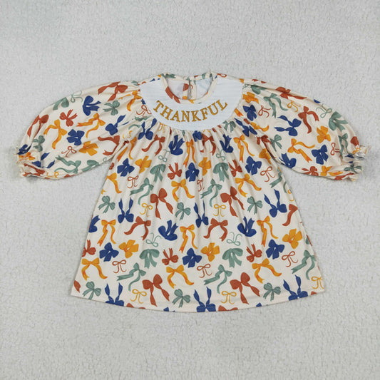 7.29 RTS NO MOQ Summer Baby Girls Dresses GLD1086 Thanksgiving Thankful Colorful Bows Knee Length Dresses