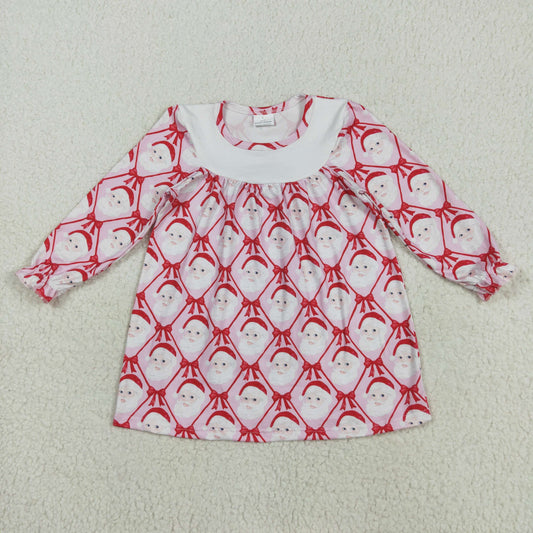 8.12 RTS NO MOQ Baby Girls Long Sleeve GLD1136 Christmas Red Blows Santa Plaid Knee Length Dresses