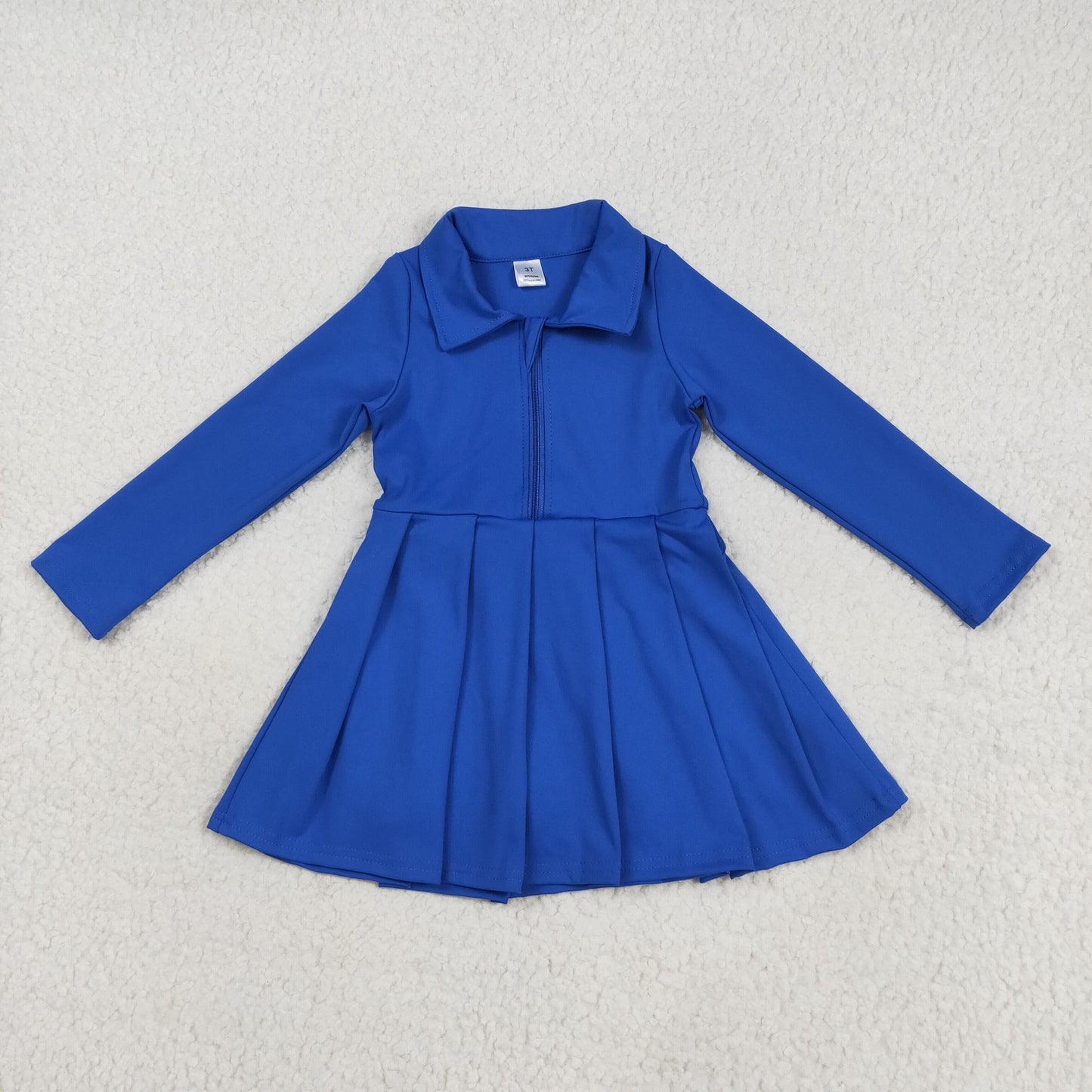 7.23 RTS NO MOQ Summer Baby Girls Dresses GLD1144 Hot Blue Long Sleeves Zipper Knee Length Dresses