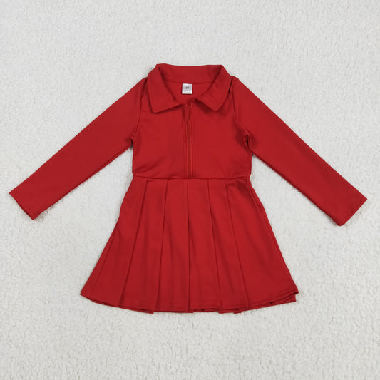 8.12 RTS NO MOQ Baby Girls Long Sleeve GLD1153 Yoga Red Long Sleeves Zipper Knee Length Dresses