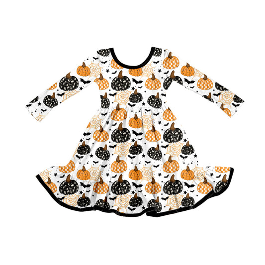 8.7 GLD1261 Baby Girls Ghost Bat Pumpkins Plaid Halloween Knee Length Dresses Preorder