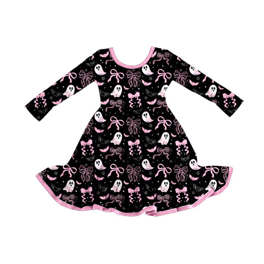8.7 GLD1262 Baby Girls Bows Ghosts Plaid Halloween Ruffle Knee Length Dresses Preorder