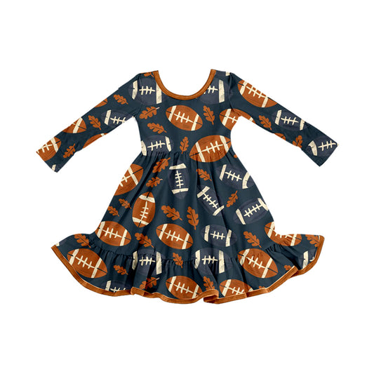 8.7 GLD1263 Baby Girls Leaves Footballs Plaid Fall Knee Length Dresses Preorder