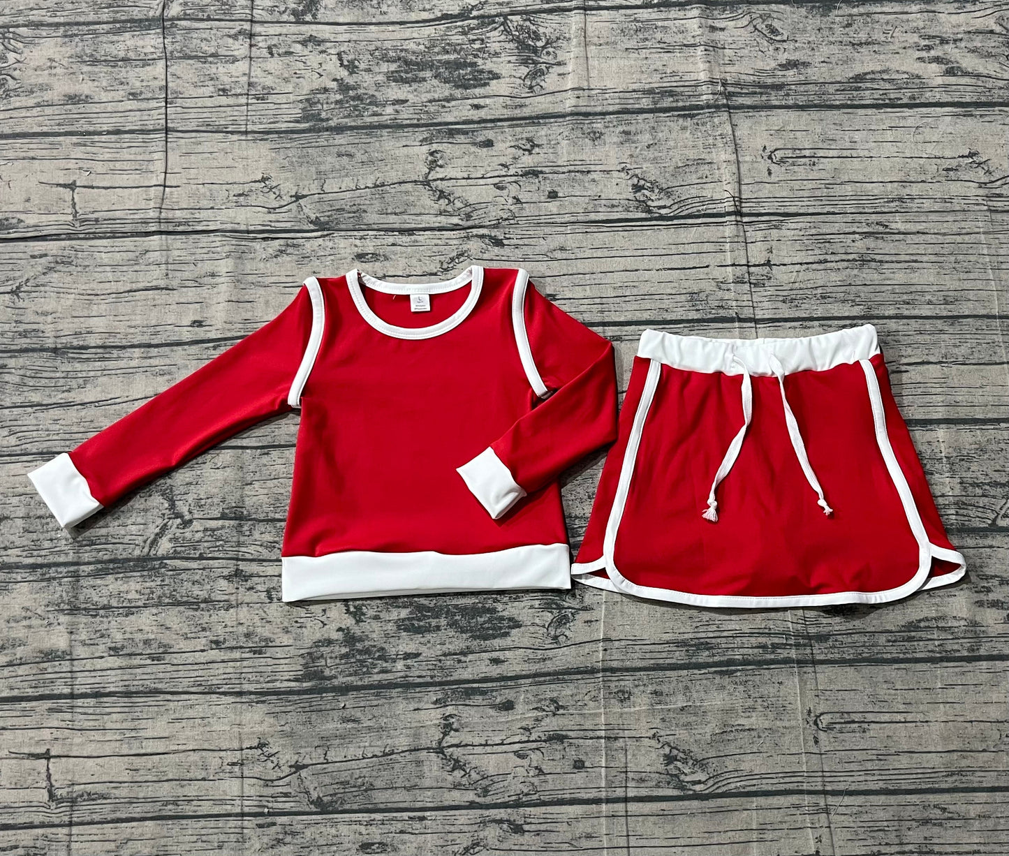 Baby Girls Kids Red Long Sleeve Shirt Skirts Shorts Yoga Clothes Set RTS