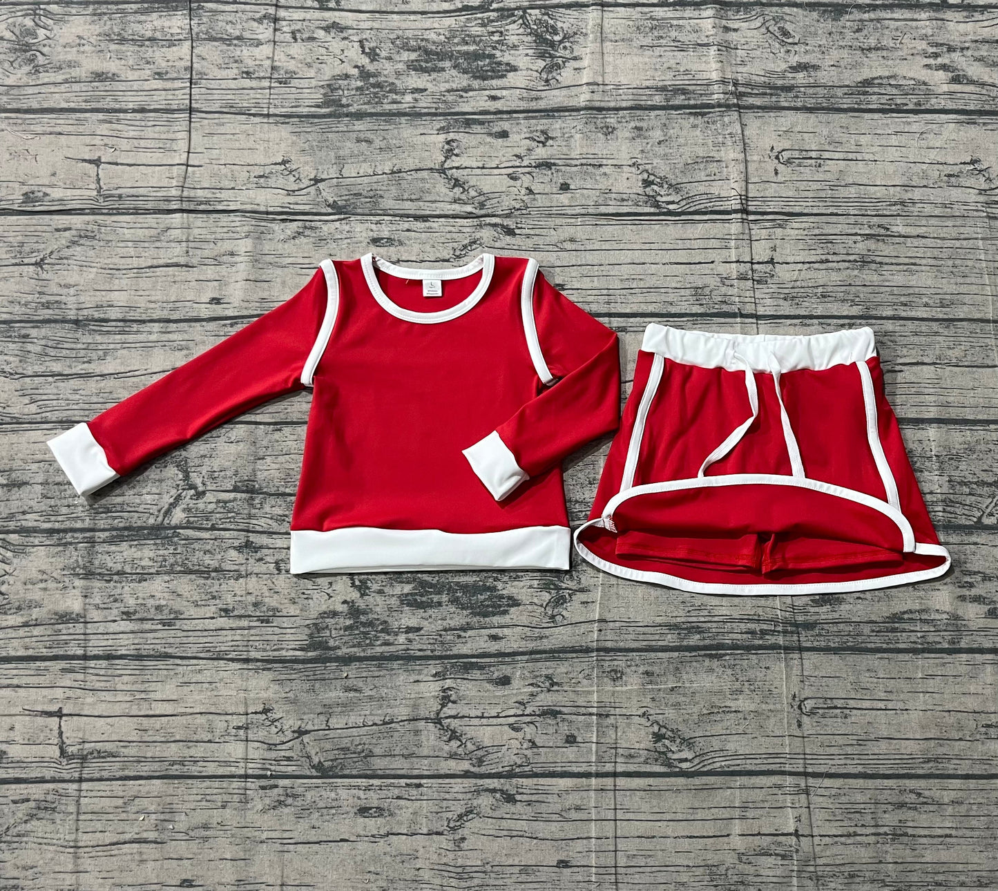 Baby Girls Kids Red Long Sleeve Shirt Skirts Shorts Yoga Clothes Set RTS
