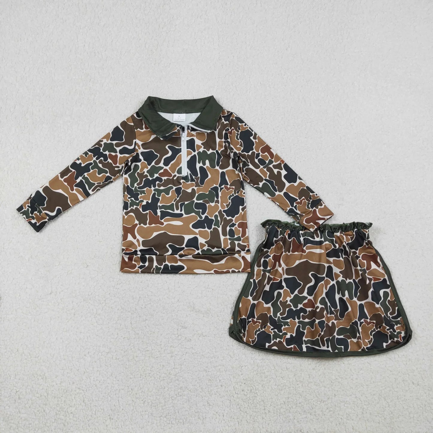 RTS Sibling Baby Girls Toddler Long Sleeves Camo Print Zipper Shirts Skirt Shorts Sets
