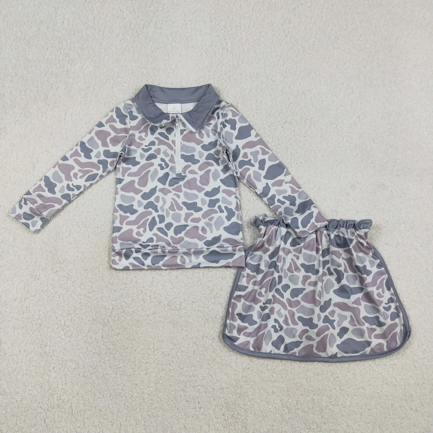 RTS Sibling Baby Girls Toddler Long Sleeves Camo Print Zipper Shirts Skirt Shorts Sets