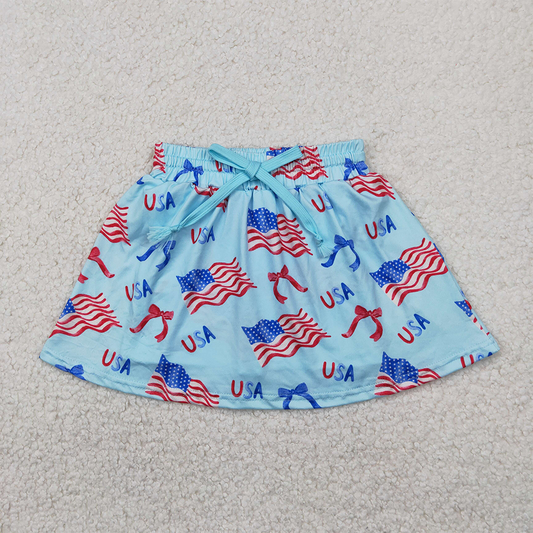 RTS NO MOQ Baby Girls Summer Pants GLK0050 4th Of July Flags Bows Skort Skirts
