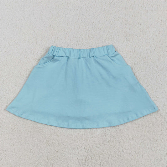 RTS NO MOQ Baby Girls Summer Pants GLK0065 Aqua Blue Pocket Cotton Skorts Skirts