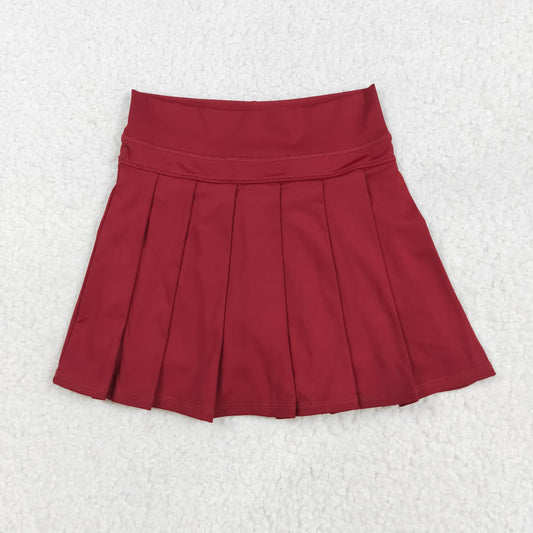 7.23 RTS NO MOQ Baby Girls Summer Pants GLK0124 Dark Red Yoga Skorts Bottom Pleated Skirts