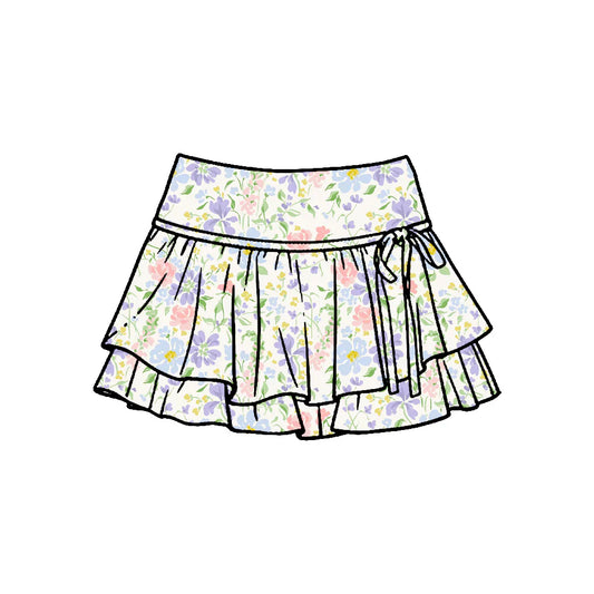 ( Moq 5 ) Preorder Baby Girls Kids Ruffle Skirt Shorts Bottoms Flower Yoga Active Clothes