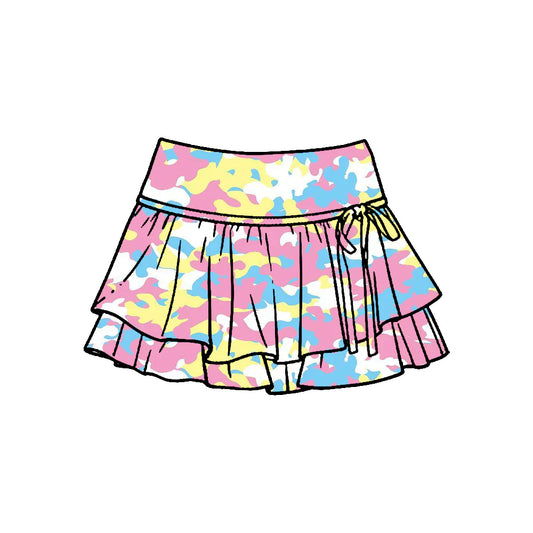 ( Moq 5 ) Preorder Baby Girls Kids Ruffle Skirt Shorts Bottoms Colorful Camo Yoga Active Clothes