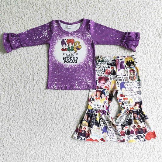 GLP0012 Purple Halloween Girls Children Long Sleeve Clothing Kid Summer Boutique Outfits