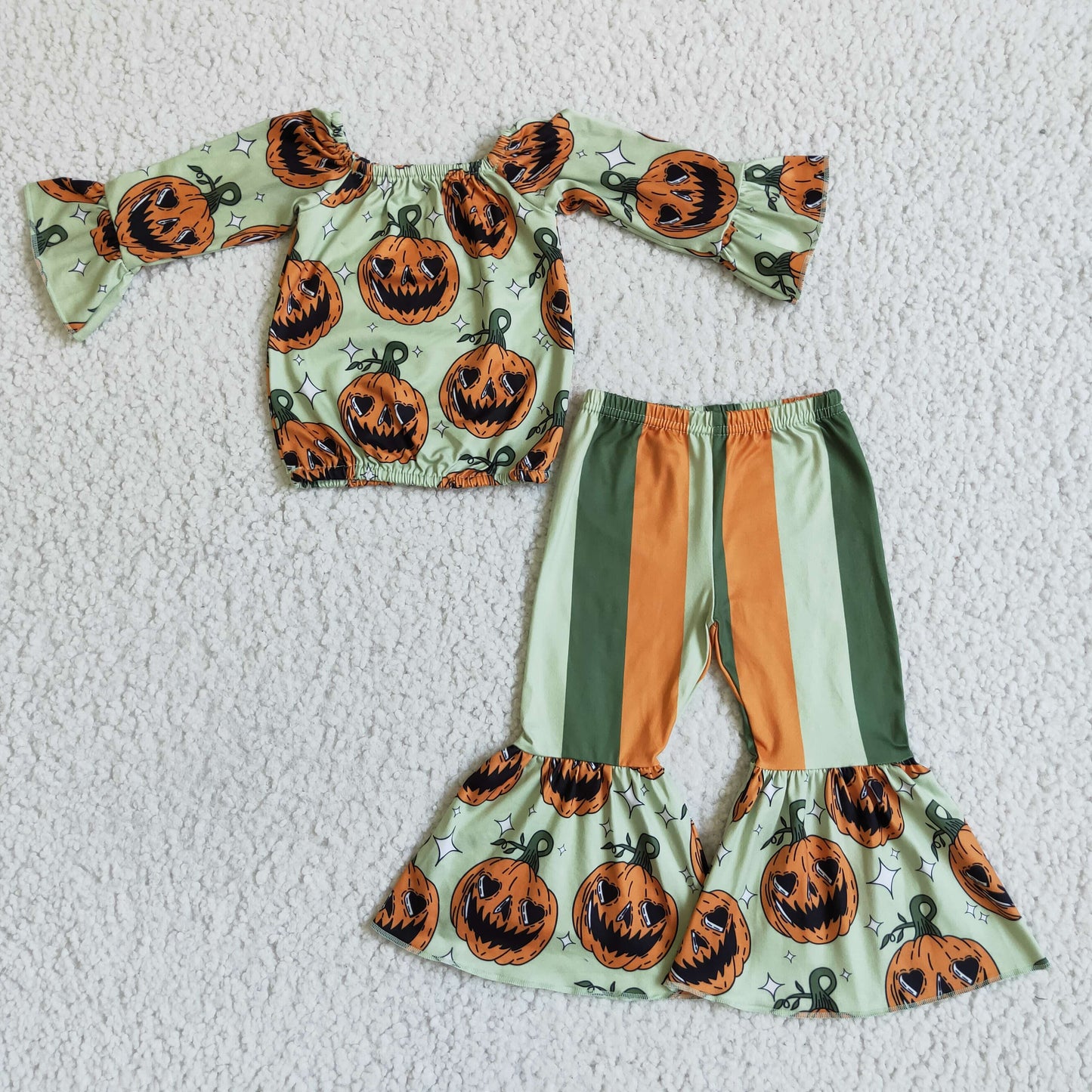 GLP0023 Pumpkin Halloween Girls Children Long Sleeve Clothing Kid Summer Boutique Outfits