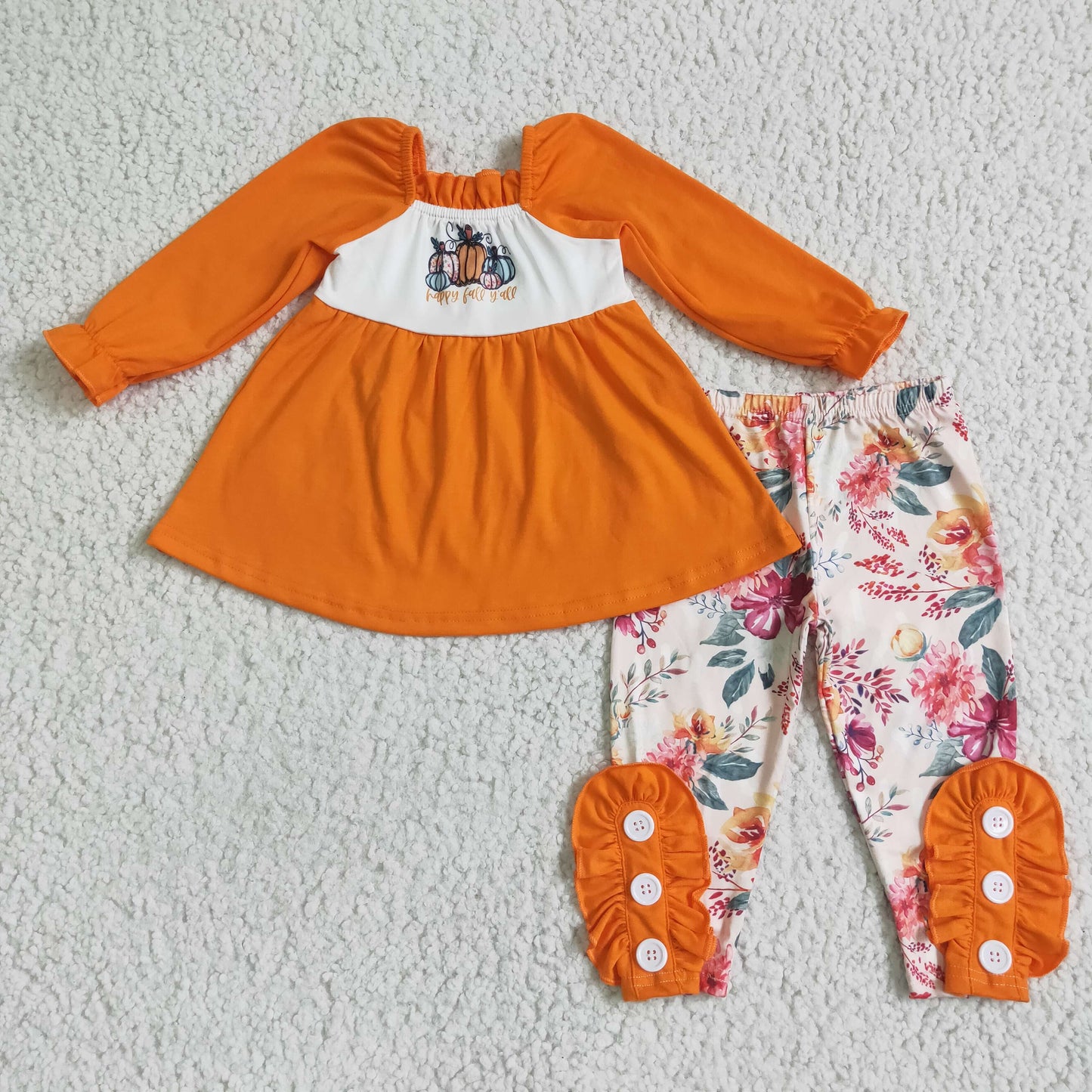 GLP0024 Orange Pumpkin Cute Children Long Sleeve Clothing Kid Summer Boutique Outfits