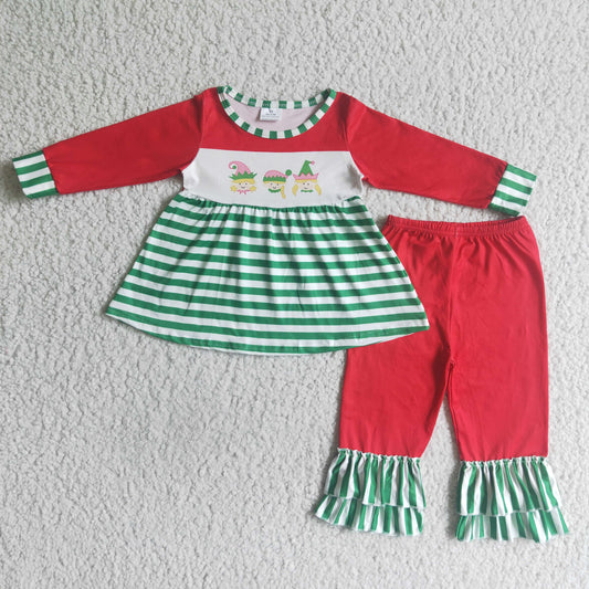 GLP0057 Christmas Girls Children Long Sleeve Kid Boutique Outfits