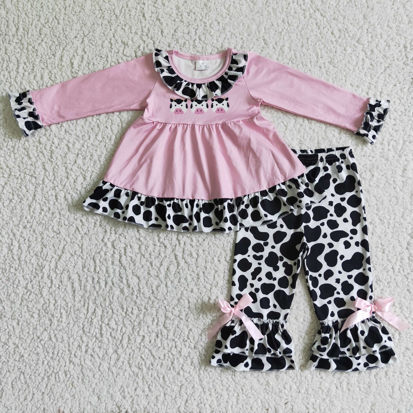 GLP0165 Cow Cute Girls Children Long Sleeve Clothing Kid Summer Boutique Outfits