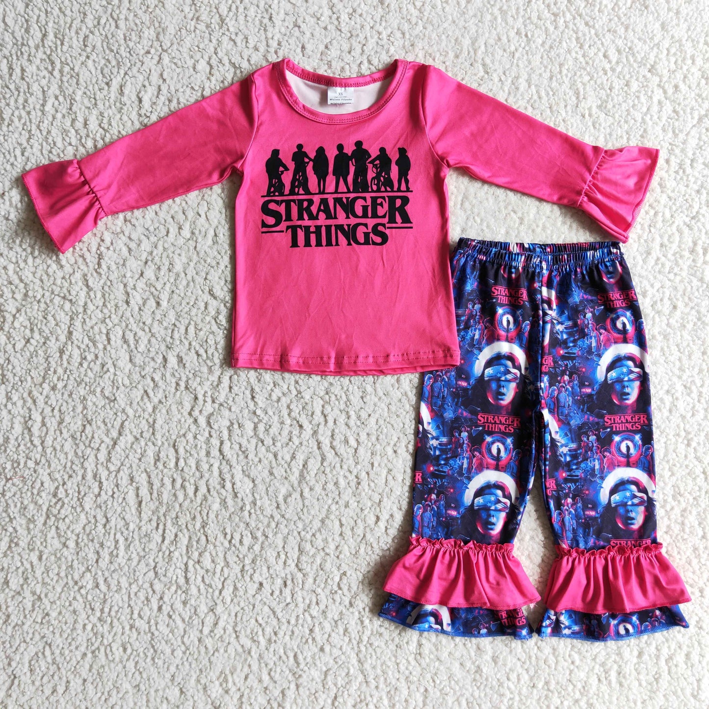 GLP0176 Rose Red Cute Girls Children Long Sleeve Clothing Kid Summer Boutique Outfits