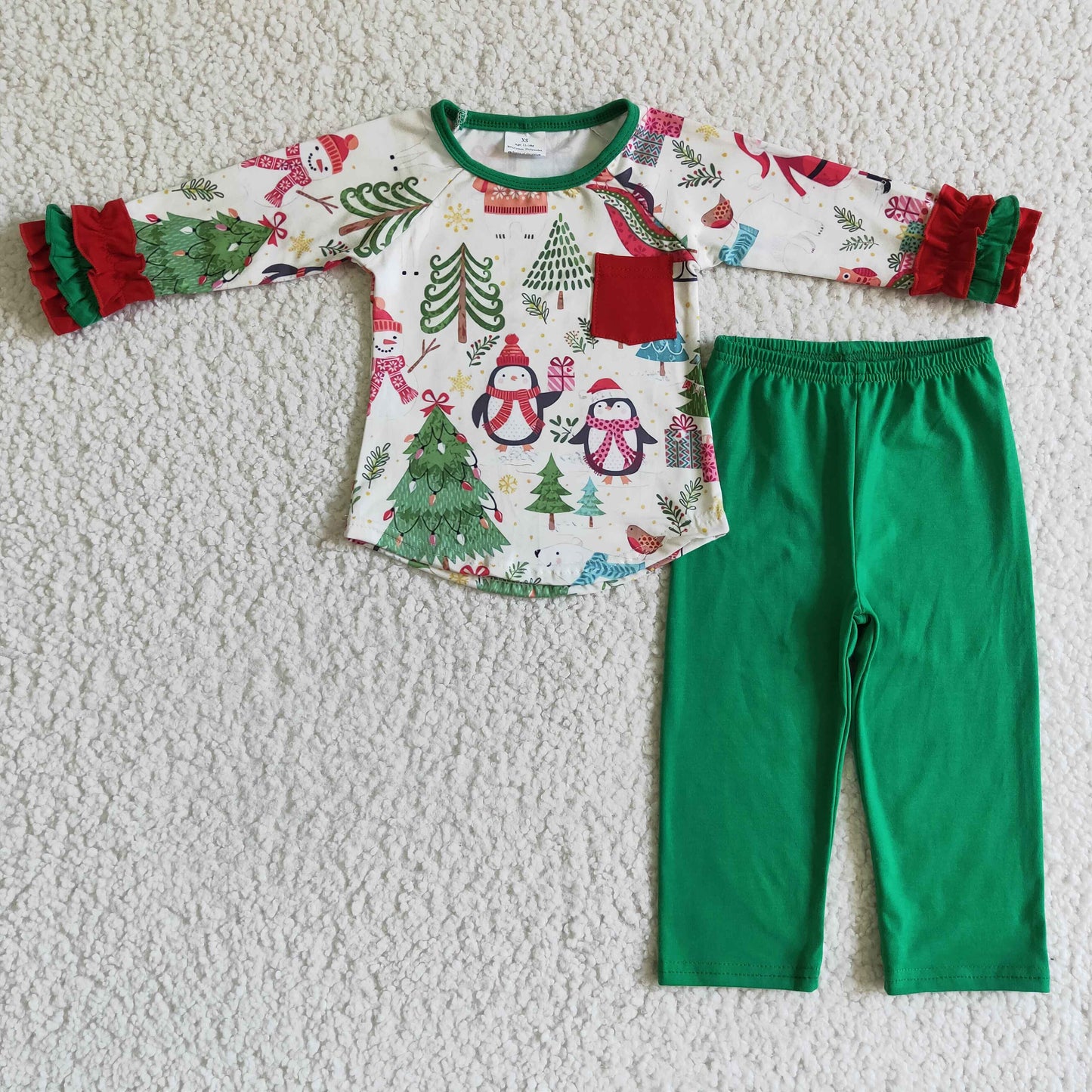 GLP0179 Green Cute Girls Children Long Sleeve Clothing Kid Summer Boutique Outfits