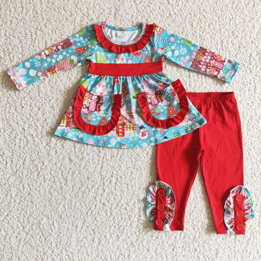 GLP0247 Red Pocket Children Long Sleeve Clothing Kid Summer Boutique Outfits